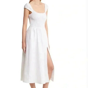 NWT Reformation Tavi 100% Linen White Smocked Ruffle Midi Dress Size Medium